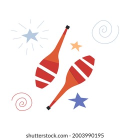 Cute circus pair of maracas on white background. Concept of circus characters and equipment doing tricks and stunts for children, adults. Flat cartoon vector illustration