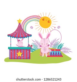cute circus rabbit jumping fire ring