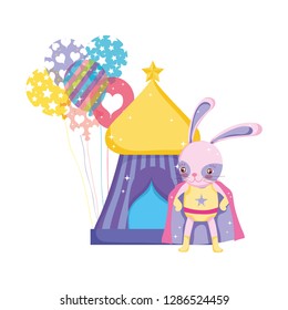 cute circus rabbit with layer and balloons helium