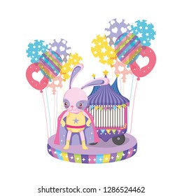 cute circus rabbit with layer and balloons helium
