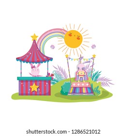 cute circus rabbit with layer and kiosk