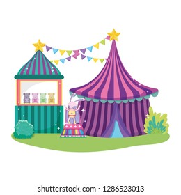 cute circus rabbit with layer and kiosk