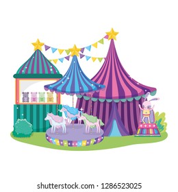 cute circus rabbit with layer and kiosk