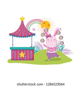 cute circus rabbit with layer and kiosk
