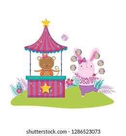 cute circus rabbit with layer and kiosk