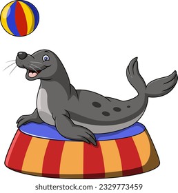 Cute circus seal playing a ball