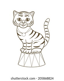 Cute circus tiger (illustration for coloring book)