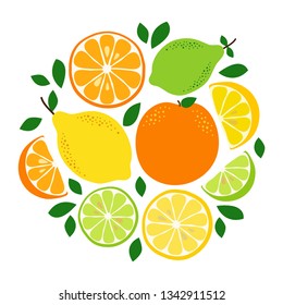 Cute Citrus Fruits Lemon, Lime and Orange background in vivid tasty colors ideal for Fresh Lemonade