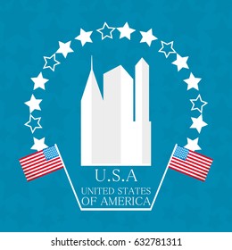 cute city with american flag symbol