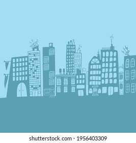 Ilustración de la ciudad dibujada a mano material vectorial arte de fondo edificio de la casa