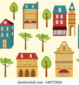 Cute city seamless pattern