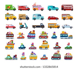 Cute City Transport Set, Colorful Childish Cars and Vehicles Vector Illustration