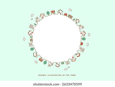 Cute cityscape illustration frame , circular