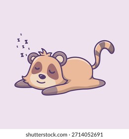 Cute Civet Sleeping Cartoon Vector Icon Illustration. Animal Nature Icon Concept Isolated Premium Vector.