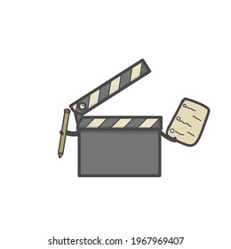Cute Clapperboard Character Flat Cartoon Vector Template Design Illustration