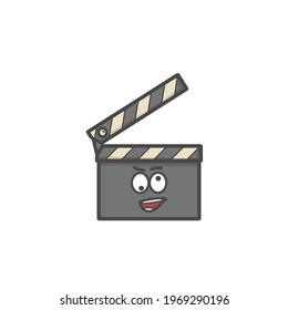 Cute Clapperboard Character Flat Cartoon Vector Template Design Illustration