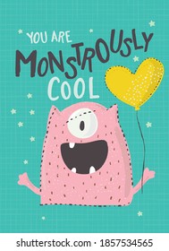 A cute class valentine card with funny monster