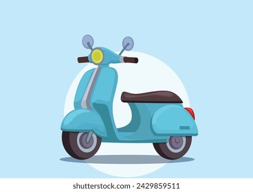 Cute classic blue scooter side view isolated