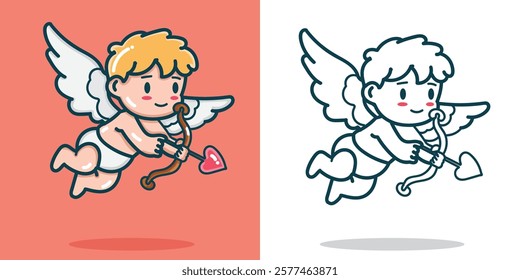 a cute classic cupid with bow and arrow with love