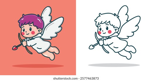 a cute classic cupid with bow and arrow with love wearing a white hoodie