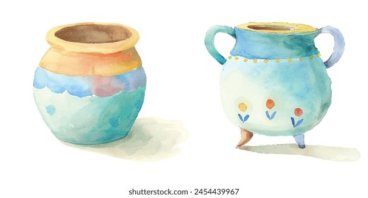 cute clay pot watercolor vcetor illustration 