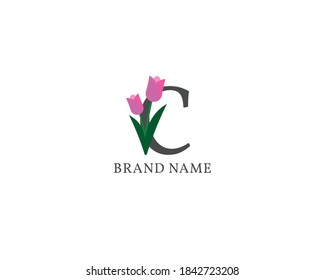 cute and clean romantic letter C tulip alphabet vintage logo for wedding initial, spa or beauty care brand name company and individuals freelancer or influencer