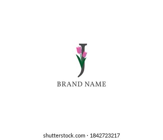 cute and clean romantic letter J tulip alphabet vintage logo for wedding initial, spa or beauty care brand name company and individuals freelancer or influencer