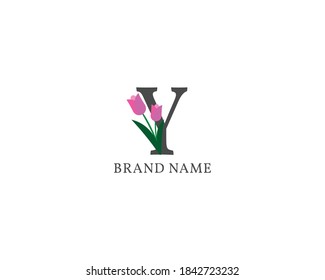 cute and clean romantic letter Y tulip alphabet vintage logo for wedding initial, spa or beauty care brand name company and individuals freelancer or influencer