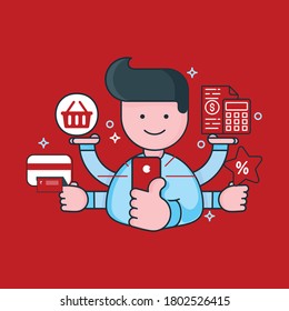 ilustración vectorial linda y limpia de las compras móviles (compras en línea)