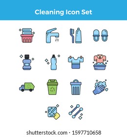 Cute Cleaning Flat Icon Set