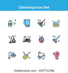 Cute Cleaning Flat Icon Set