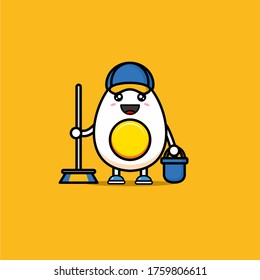 CUTE CLEANING SERVICE BOILED EGG MASCOT VECTOR DESIGN