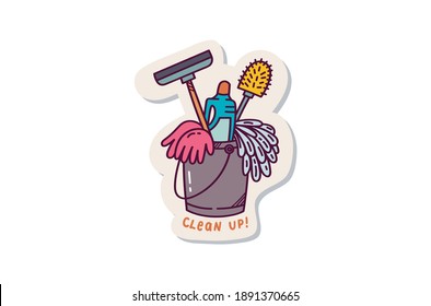 Cute cleaning supplies sticker design