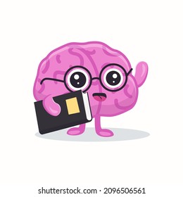 Cute clever brain flat illustration. Cartoon brainy character emotions isolated vector. Brainpower, mind and intelligence concept