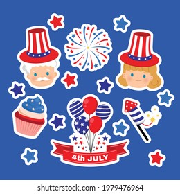 Cute clip art for 4th of July American Independence day sticker. Flat vector cartoon design