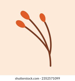 Cute clip art with branch and berries. Hand drawn of autumn element, label, sticker, icon. Modern illustration in flat minimal style. Hello autumn concept.