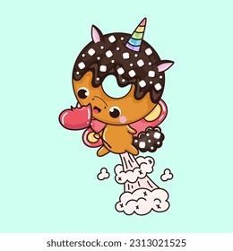 Cute Clip Art Donut Unicorn. Vector Illustration of a Kawaii Animal for Stickers, Baby Shower, Coloring Pages, Prints for Clothes.
