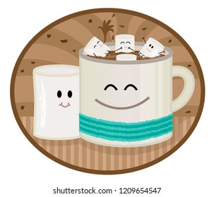 Cute clip art of marshmallow and hot chocolate mug with mini marshmallows in it. Eps10