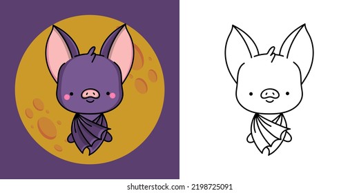 Cute Clipart Bat Illustration and For Coloring Page. Cartoon Clip Art Flittermouse. Vector Illustration of a Kawaii Animal for Stickers, Baby Shower, Coloring Pages, Prints for Clothes.
 svg
