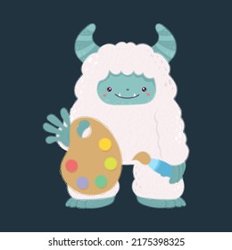 Cute Clipart Bigfoot Illustration in Cartoon Style.  Cartoon Clip Art Yeti. Vector Illustration of an Monster for Stickers, Baby Shower Invitation, Prints for Clothes.
