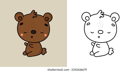 Cute Clipart Brown Bear Illustration and For Coloring Page. Cartoon Clip Art Bear. Vector Illustration of a Kawaii Animal for Stickers, Baby Shower, Coloring Pages, Prints for Clothes.

