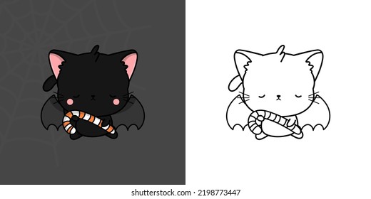 Cute Clipart Halloween Bombay Cat Illustration and For Coloring Page. Cartoon Halloween Kitten. Cute Vector Illustration of a Kawaii Halloween Animal in a Vampire Costume.
