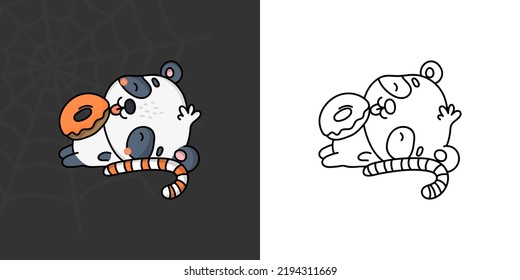 Cute Clipart Halloween Panda Illustration and For Coloring Page. Cartoon Clip Art Halloween Bear. Cute Vector Illustration of a Kawaii Halloween Animals with Sweets.
