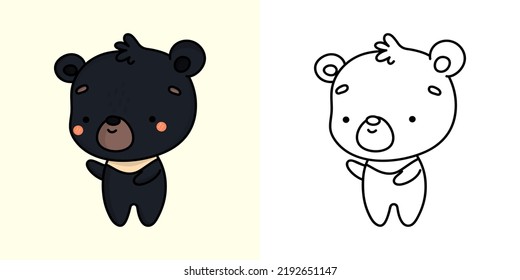 Cute Clipart Himalayan Bear Illustration and For Coloring Page. Cartoon Clip Art Himalayan Bear. Vector Illustration of a Kawaii Animal for Stickers, Baby Shower, Coloring Pages, Prints for Clothes.

