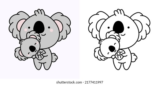Cute Clipart Koala Illustration and For Coloring Page. Cartoon Clip Art Koala. Vector Illustration of a Kawaii Animal for Stickers, Baby Shower, Coloring Pages, Prints for Clothes.  svg