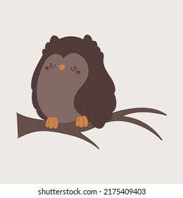 Cute Clipart Owl Illustration in Cartoon Style. Cute Clip Art Owl on the Tree. Vector Illustration of a Bird for Stickers, Baby Shower Invitation, Prints for Clothes. 