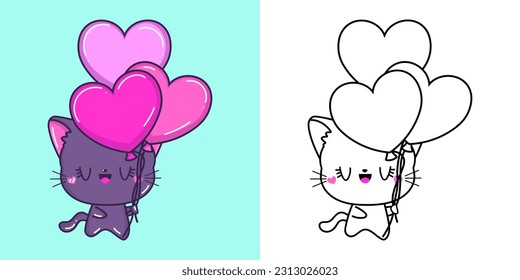 Cute Clipart Purple Cat Illustration and For Coloring Page. Cartoon Cat Illustration. Vector Illustration of a Kawaii Animal for Stickers, Baby Shower, Coloring Pages, Prints for Clothes.
