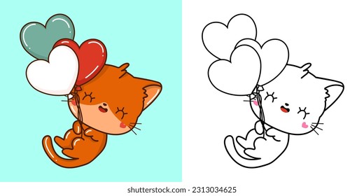 Cute Clipart Red Cat Illustration and For Coloring Page. Cartoon Cat Illustration. Vector Illustration of a Kawaii Animal for Stickers, Baby Shower, Coloring Pages, Prints for Clothes.
