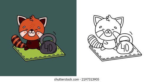 Cute Clipart Red Panda Sportsman Illustration and For Coloring Page. Cartoon Animal Sportsman. Vector Illustration of a Kawaii Animal for Stickers, Baby Shower, Coloring Pages, Prints for Clothes.
 svg