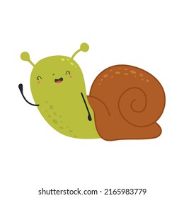 Cute Clipart Snail Illustration in Cartoon Style. Cartoon Clip Art Snail. Vector Illustration of an Animal for Stickers, Baby Shower Invitation, Prints for Clothes. 